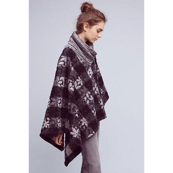 Anthropologie Poncho Wintertide Wool Blend Reversible Pullover One Size Floral - Picture 6 of 9